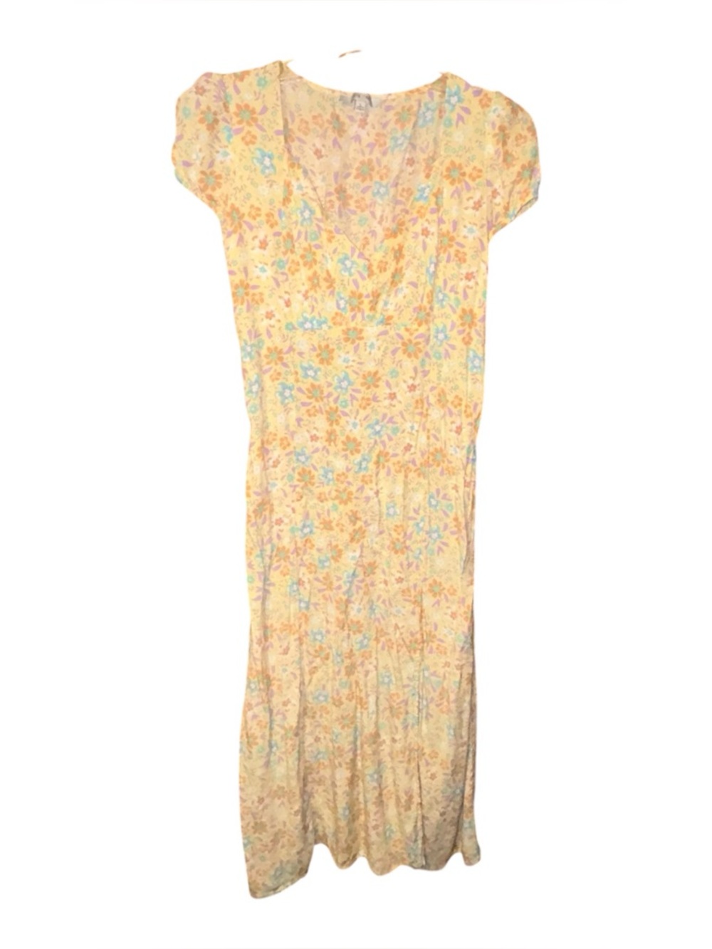 Love Tree Floral Midi Dress Yellow Pastel Cottage Fairy Feminine‎ Romantic Large